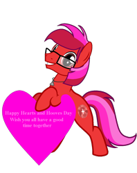 Size: 950x1200 | Tagged: safe, artist:ngthanhphong, derpibooru import, oc, oc only, oc:ruby star, earth pony, glasses, heart, hearts and hooves day, jewelry, looking at you, male, message, necklace, simple background, smiling, smiling at you, solo, stallion, transparent background