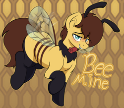 Size: 2538x2211 | Tagged: safe, artist:czu, derpibooru import, oc, bee, bee pony, original species, blushing, ear fluff, ears, flower, holiday, rose, valentine's day