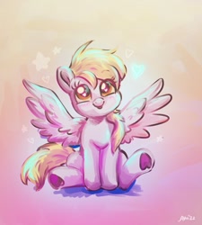 Size: 1011x1124 | Tagged: safe, artist:avui, derpibooru import, derpy hooves, ditzy doo, pegasus, pony, cute, daaaaaaaaaaaw, derpabetes, female, heart, sitting, solo, stars