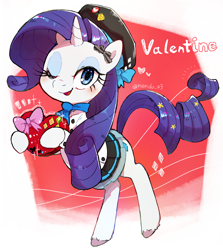 Size: 2652x2972 | Tagged: safe, artist:nendo, derpibooru import, rarity, pony, unicorn, clothes, cute, holiday, one eye closed, open mouth, raribetes, valentine's day