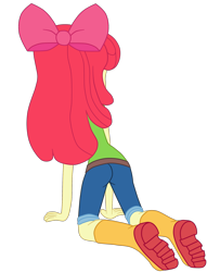 Size: 1800x2352 | Tagged: safe, artist:gmaplay, derpibooru import, apple bloom, equestria girls, apple bloom's bow, belt, bloom butt, boots, bow, butt, clothes, hair bow, jeans, pants, rear view, shoes, simple background, solo, transparent background