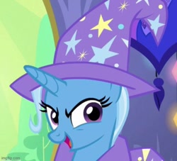 Size: 525x476 | Tagged: safe, derpibooru import, screencap, trixie, pony, unicorn, no second prances, season 6, cape, clothes, cropped, hat, trixie's cape, trixie's hat