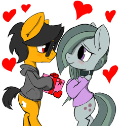 Size: 778x800 | Tagged: safe, artist:a.s.e, derpibooru import, marble pie, oc, oc:a.s.e, bipedal, canon x oc, clothes, couple, female, happy, heart, hearts and hooves day, holiday, love, male, ponysona, shipping, simple background, smiling, valentine's day, white background