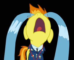 Size: 1594x1293 | Tagged: safe, artist:spitfirefangirl7, derpibooru import, spitfire, pegasus, pony, crying, nose in the air, ocular gushers, open mouth, solo