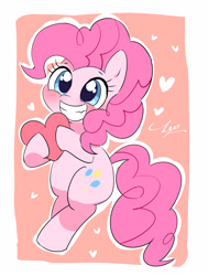 Size: 3000x3963 | Tagged: safe, artist:leo19969525, derpibooru import, pinkie pie, earth pony, pony, bipedal, blushing, cute, diapinkes, female, happy, heart, holiday, hoof hold, mare, simple background, smiling, solo, valentine's day