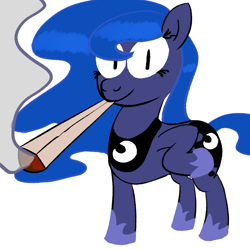 Size: 1000x1000 | Tagged: safe, artist:sodapop200, derpibooru import, princess luna, alicorn, pony, blunt, parody, smoking, solo