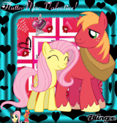 Size: 382x400 | Tagged: safe, derpibooru import, big macintosh, fluttershy, earth pony, pegasus, pony, animated, blingee, exploitable meme, female, fluttermac, gif, happy valentines day, heart, hearts and hooves day, holiday, male, meme, shipping, smiling, straight, valentine's day