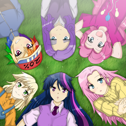 Size: 1788x1786 | Tagged: safe, artist:galaxyart, derpibooru import, applejack, fluttershy, pinkie pie, rainbow dash, rarity, twilight sparkle, human, female, helmet, humanized, mane six