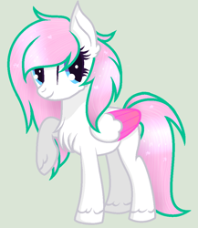 Size: 842x968 | Tagged: safe, artist:yulianapie26, derpibooru import, oc, oc only, pegasus, pony, base used, chest fluff, colored wings, eyelashes, female, folded wings, full body, hooves, mare, pegasus oc, raised hoof, raised leg, simple background, smiling, solo, standing, two toned wings, unshorn fetlocks, wings