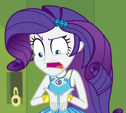 Size: 1053x949 | Tagged: safe, derpibooru import, screencap, rarity, better together, equestria girls, holidays unwrapped, cropped, o come all ye squashful, rarity peplum dress, shrunken pupils, solo