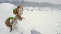 Size: 2048x1152 | Tagged: safe, derpibooru import, photographer:pakapaka1993, pony, irl, japan, lake, photo, plushie, snow, snowfall, solo, winter