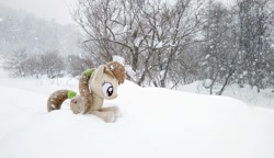 Size: 1024x589 | Tagged: safe, derpibooru import, photographer:pakapaka1993, pony, irl, japan, photo, plushie, snow, snowfall, solo, winter