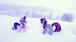 Size: 2048x1148 | Tagged: safe, derpibooru import, photographer:pakapaka1993, starlight glimmer, twilight sparkle, twilight sparkle (alicorn), alicorn, pony, unicorn, duo, irl, japan, photo, plushie, snow, snowfall, winter