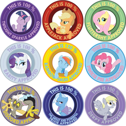 Size: 817x817 | Tagged: safe, artist:ambris, derpibooru import, applejack, derpy hooves, discord, fluttershy, pinkie pie, rainbow dash, rarity, trixie, twilight sparkle, pony, seal of approval