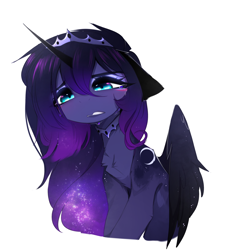 Size: 2434x2663 | Tagged: safe, artist:magnaluna, derpibooru import, princess luna, alicorn, pony, chest fluff, crying, ears, ethereal mane, female, floppy ears, jewelry, mare, necklace, simple background, solo, tiara, white background