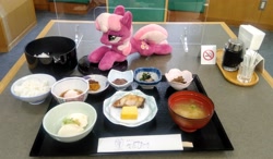 Size: 2048x1195 | Tagged: safe, derpibooru import, photographer:pakapaka1993, cheerilee, earth pony, pony, breakfast, food, irl, japan, no smoking, photo, plushie, rice, solo