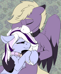 Size: 1110x1360 | Tagged: safe, artist:brainiac, derpibooru import, oc, oc:foxtrot, oc:whiskey lullaby, cat, cat pony, original species, pegasus, cuddling, cute, female, gentle, male, mare, snuggling, stallion, sweet