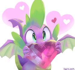 Size: 1280x1200 | Tagged: safe, artist:sketchiix3, derpibooru import, spike, dragon, cute, fire ruby, gem, heart, hearts and hooves day, holiday, male, ruby, solo, spikabetes, valentine's day, winged spike, wings