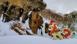 Size: 2048x1180 | Tagged: safe, derpibooru import, photographer:pakapaka1993, autumn blaze, kirin, pony, ice, icicle, irl, japan, photo, plushie, snow, solo, winter