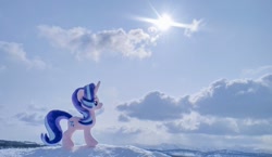 Size: 1024x594 | Tagged: safe, derpibooru import, photographer:pakapaka1993, starlight glimmer, pony, unicorn, irl, japan, photo, plushie, snow, solo, sunflare, sunlight, winter