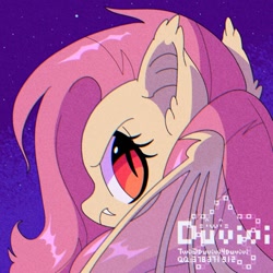 Size: 1000x1000 | Tagged: safe, artist:duvivi, derpibooru import, fluttershy, bat pony, pony, angry, bat ponified, flutterbat, looking at you, looking back, looking back at you, race swap, solo, species swap