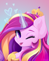 Size: 4000x5000 | Tagged: safe, artist:xsatanielx, derpibooru import, princess cadance, alicorn, pony, cute, cutedance, female, heart, looking at you, looking sideways, magic, mare, one eye closed, open mouth, open smile, smiling, smiling at you, wink, winking at you