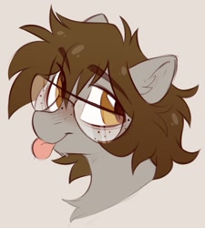 Size: 785x872 | Tagged: safe, artist:crimmharmony, derpibooru import, oc, oc only, oc:stitched laces, pony, :p, freckles, glasses, male, solo, stallion, tongue, tongue out