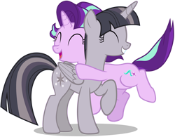 Size: 4000x3112 | Tagged: safe, artist:famousmari5, artist:wardex101, derpibooru import, edit, starlight glimmer, twilight sparkle, twilight sparkle (alicorn), alicorn, pony, unicorn, uncommon bond, cute, discorded, discorded twilight, duo, duo female, eyes closed, female, glimmerbetes, happy, high res, hug, open mouth, simple background, smiling, transparent background, twiabetes, twilight tragedy, vector