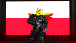 Size: 2560x1440 | Tagged: safe, artist:equeenart, derpibooru import, oc, oc:magnus, anthro, pegasus, pony, 3d, b.o.a, counter terrorist, counter-strike: global offensive, flag, gun, m4a1, male, poland, polish, pose, rifle, weapon, wings