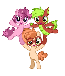 Size: 896x1040 | Tagged: safe, artist:rubyg242, derpibooru import, oc, oc only, oc:cinnamon apple, oc:pumpkin seed, dracony, dragon, earth pony, hybrid, pony, unicorn, base used, female, filly, foal, glasses, interspecies offspring, magical lesbian spawn, offspring, parent:apple bloom, parent:babs seed, parent:scootaloo, parent:spike, parent:sweetie belle, parent:twist, parents:babstwist, parents:scootabelle, parents:spikebloom, simple background, transparent background