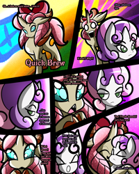 Size: 2400x3000 | Tagged: safe, artist:keytee-chan, derpibooru import, apple bloom, ocellus, scootaloo, sweetie belle, yona, oc, oc:quick brew, comic:the great big fusion 3 remake, comic, cutie mark crusaders, eyes closed, fusion, high res, merging, pleading, smiling, tsundere