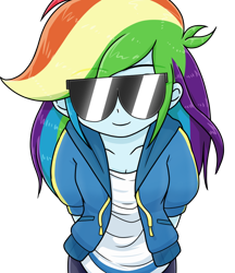 Size: 640x740 | Tagged: safe, alternate version, artist:batipin, derpibooru import, rainbow dash, equestria girls, arm behind back, cute, dashabetes, looking at you, simple background, solo, sunglasses, transparent background