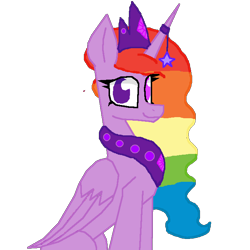 Size: 700x700 | Tagged: safe, artist:princessmoonlight, derpibooru import, oc, oc:moonlight stars, alicorn, pony, female, folded wings, horn, horn jewelry, jewelry, looking at you, mare, multicolored eyes, multicolored hair, multicolored mane, rainbow hair, simple background, sitting up, smiling, solo, transparent background, wings