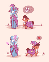 Size: 1800x2300 | Tagged: safe, artist:scribble-potato, derpibooru import, trixie, oc, pony, unicorn, accessory theft, autograph, cape, clothes, colt, comic, cute, diatrixes, fan, fanboy, female, foal, happy, hat, heart, male, mare, smiling, trixie's cape, trixie's hat