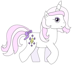 Size: 2578x2373 | Tagged: safe, artist:supahdonarudo, derpibooru import, fleur-de-lis, pony, unicorn, g1, bow, female, full body, g4 to g1, generation leap, high res, hooves, horn, mare, side view, simple background, solo, style emulation, tail, tail bow, transparent background