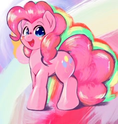 Size: 1668x1759 | Tagged: safe, artist:kurogewapony, derpibooru import, pinkie pie, earth pony, pony, abstract background, blushing, cute, diapinkes, female, looking at you, mare, open mouth, open smile, smiling, smiling at you, solo