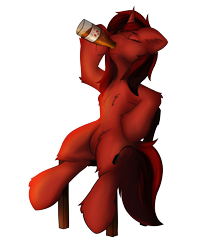 Size: 4036x5000 | Tagged: safe, artist:flapstune, derpibooru import, oc, oc only, oc:flaps tune, unicorn, chest fluff, cider, cutie mark, drink, ear fluff, ears, eyes closed, female, fluffy, frog (hoof), mare, simple background, sitting, solo, transparent background, underhoof