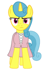 Size: 1280x1979 | Tagged: safe, artist:onebigbarbarian, derpibooru import, lemon hearts, pony, unicorn, clothes, dress, female, mare, simple background, solo, transparent background, unamused