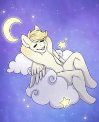 Size: 1634x2004 | Tagged: safe, artist:pipshaven, derpibooru import, oc, oc only, oc:exist, cloud, cute, dreamy, moon, sfw, sleeping, stars, wings