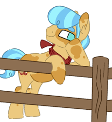 Size: 892x970 | Tagged: safe, artist:maximumpiracy, derpibooru import, oc, oc only, earth pony, pony, base used, ear fluff, ears, earth pony oc, fence, grin, magical lesbian spawn, male, neckerchief, offspring, parent:apple brown betty, parent:sunshower, simple background, smiling, stallion, transparent background