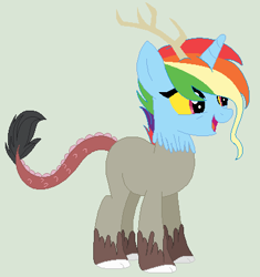 Size: 396x421 | Tagged: safe, artist:yulianapie26, derpibooru import, oc, oc only, draconequus, pony, base used, draconequus oc, interspecies offspring, offspring, parent:discord, parent:rainbow dash, parents:discodash, simple background, smiling, solo