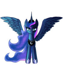 Size: 1920x2270 | Tagged: safe, artist:opal_radiance, derpibooru import, princess luna, alicorn, pony, ethereal mane, female, hoof shoes, jewelry, mare, peytral, simple background, solo, spread wings, starry mane, tiara, transparent background, wings