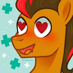 Size: 500x500 | Tagged: safe, artist:kaikururu, derpibooru import, oc, oc only, earth pony, pony, blushing, bust, earth pony oc, heart eyes, male, smiling, solo, stallion, wingding eyes