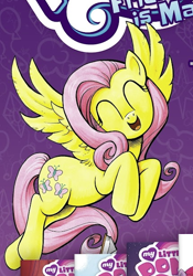 Size: 428x610 | Tagged: safe, derpibooru import, fluttershy, pegasus, pony, ^^, advertisement, cropped, cute, eyes closed, female, flying, happy, hooves, idw advertisement, mare, my little pony: generations, open mouth, open smile, shyabetes, smiling, solo, spread wings, wings