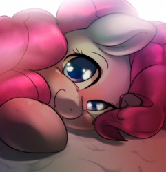 Size: 1971x2048 | Tagged: safe, artist:kurogewapony, derpibooru import, pinkie pie, earth pony, pony, :p, bed, blushing, cute, diapinkes, female, looking at you, lying, lying down, mare, on side, smiling, smiling at you, solo, tongue, tongue out