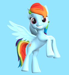 Size: 620x671 | Tagged: safe, artist:xppp1n, derpibooru import, rainbow dash, pegasus, pony, 3d, female, looking at you, mare, simple background, smiling, solo