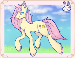Size: 4500x3500 | Tagged: safe, artist:nightraven393, derpibooru import, oc, oc only, earth pony, pony, cloud, colored pupils, cute, day, ear fluff, ears, eyebrows, eyebrows visible through hair, eyelashes, female, full body, grass, high res, looking at you, mare, nature, nightraven393, not fluttershy, open mouth, open smile, outdoors, signature, sky, smiling, smiling at you, solo, unshorn fetlocks, wingding eyes