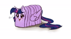 Size: 3254x1801 | Tagged: safe, artist:miokomata, derpibooru import, twilight sparkle, twilight sparkle (alicorn), alicorn, bread pony, food pony, original species, blushing, bread, female, food, heart eyes, horn, not salmon, open mouth, open smile, simple background, smiling, solo, species swap, wat, white background, wingding eyes, wings
