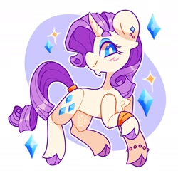 Size: 2136x2136 | Tagged: safe, artist:cocopudu, derpibooru import, rarity, pony, unicorn, bracelet, chest fluff, cloven hooves, female, jewelry, mare, ring, simple background, smiling, solo, tail, tail ring, unshorn fetlocks, white background