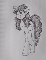 Size: 2912x3787 | Tagged: safe, artist:nightydream, derpibooru import, pinkie pie, pony, monochrome, raised hoof, raised leg, solo, traditional art